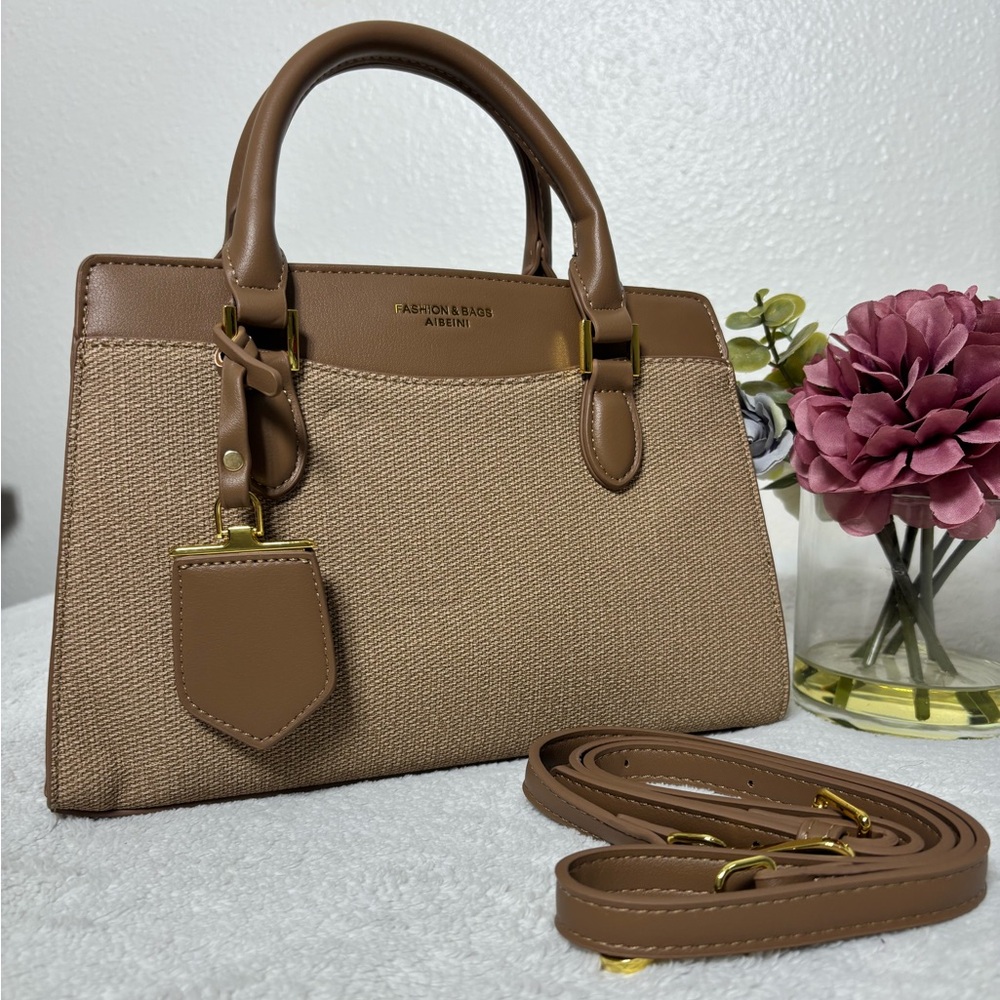 Elegant Structured Satchel Bag - Black Handbag with Gold Details